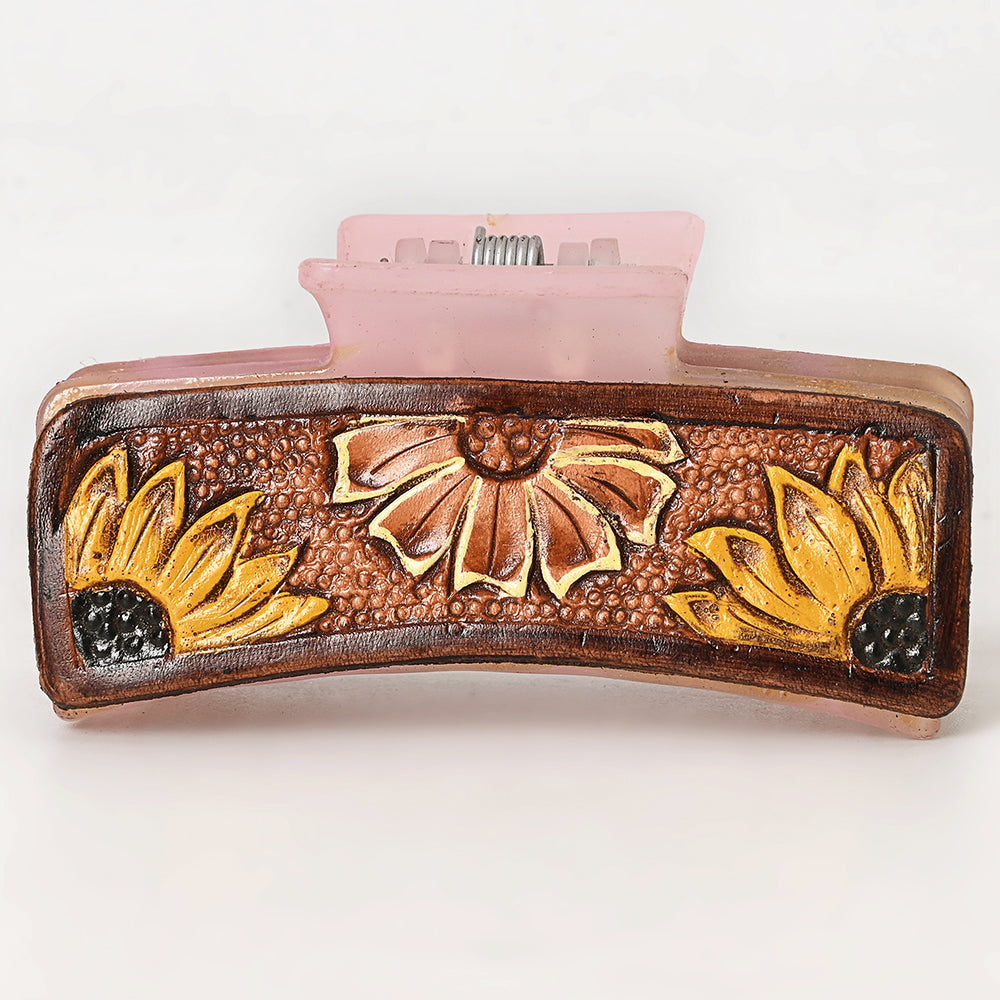 ADHC112 Hand-Tooled Leather Sunflower Hair Band Clip Clutcher - Cowgirl Bloom | American Darling