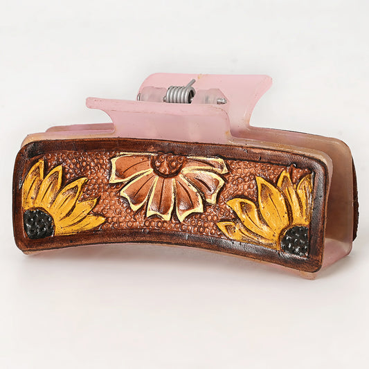 ADHC112 Hand-Tooled Leather Sunflower Hair Band Clip Clutcher - Cowgirl Bloom | American Darling