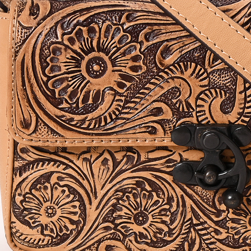 ADBGZ859 Tan Tooled Leather Crossbody Bag Western Floral Design | American Darling