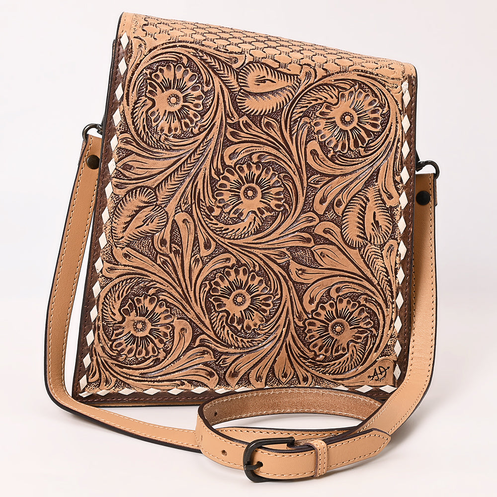 ADBGZ861 Vertical Tan Tooled Leather Crossbody Bag Western Floral | American Darling