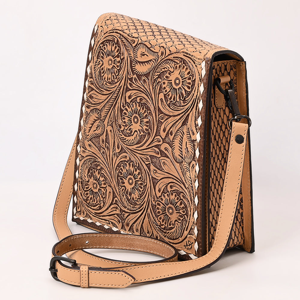 ADBGZ861 Vertical Tan Tooled Leather Crossbody Bag Western Floral | American Darling