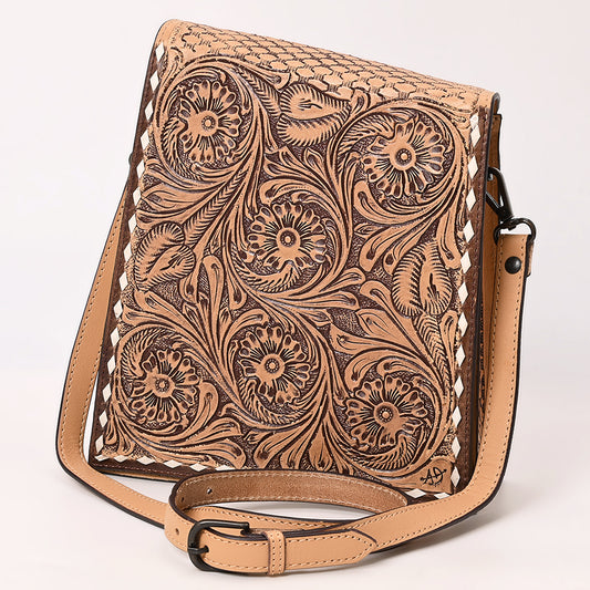 ADBGZ861 Vertical Tan Tooled Leather Crossbody Bag Western Floral | American Darling