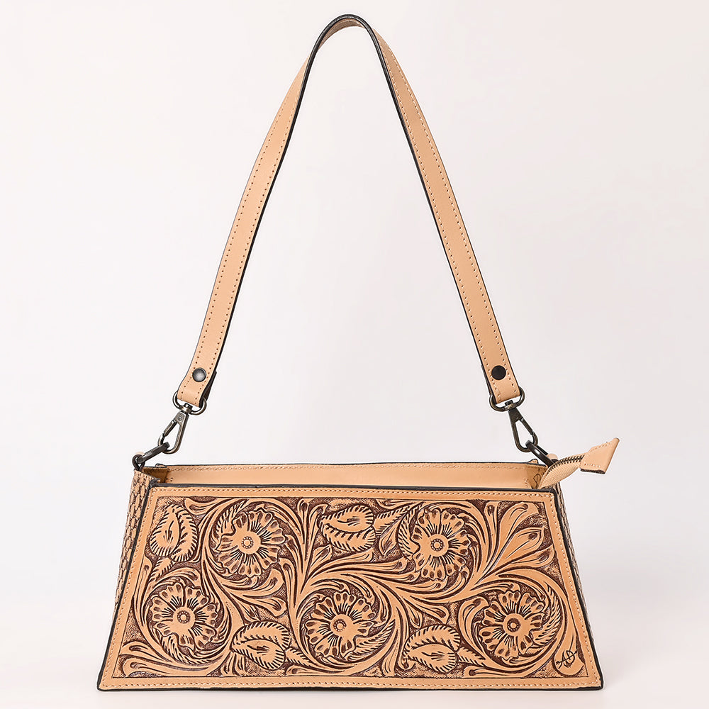 ADBGZ863 Tooled Leather Trapezoid Evening Bag Tan Western Floral Purse | American Darling