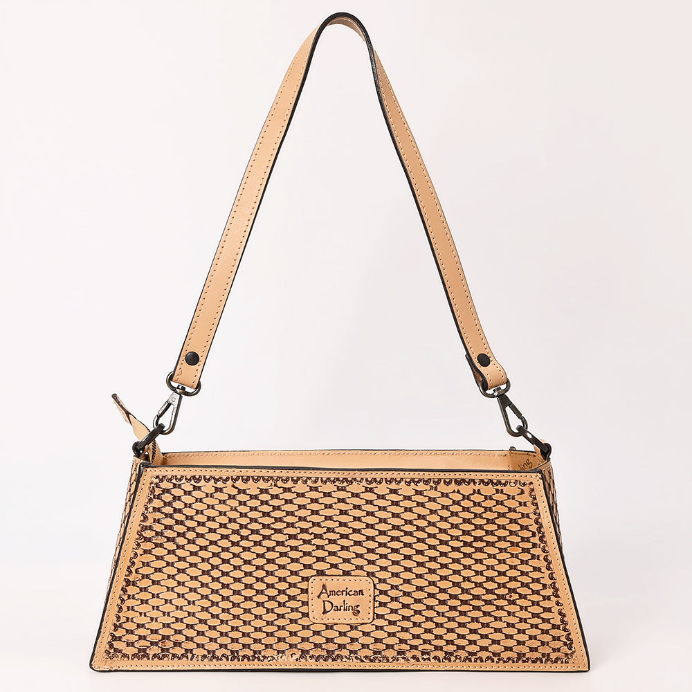 ADBGZ863 Tooled Leather Trapezoid Evening Bag Tan Western Floral Purse | American Darling