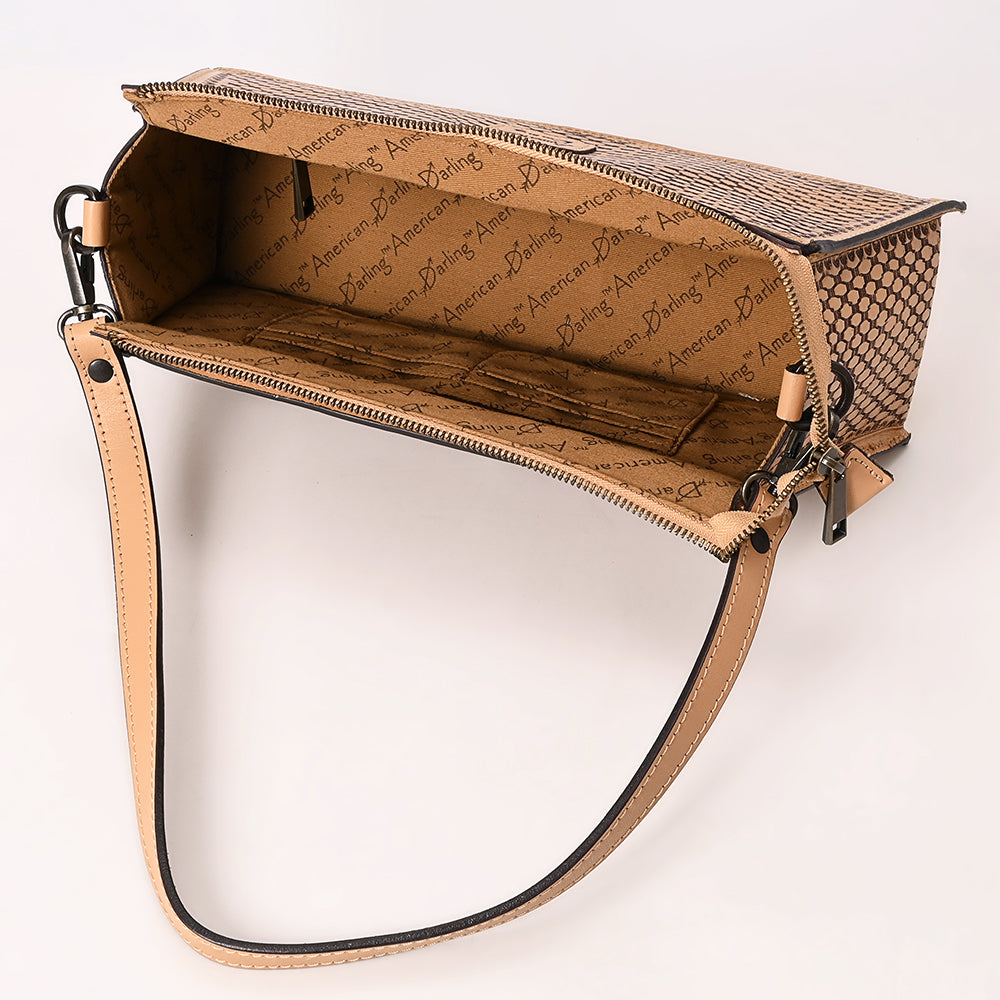 ADBGZ863 Tooled Leather Trapezoid Evening Bag Tan Western Floral Purse | American Darling