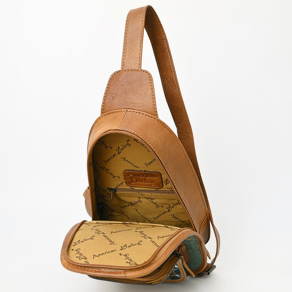 ADBG1146 American Darling Floral Hand Tooled Bag -Hair on Cowhide Sling