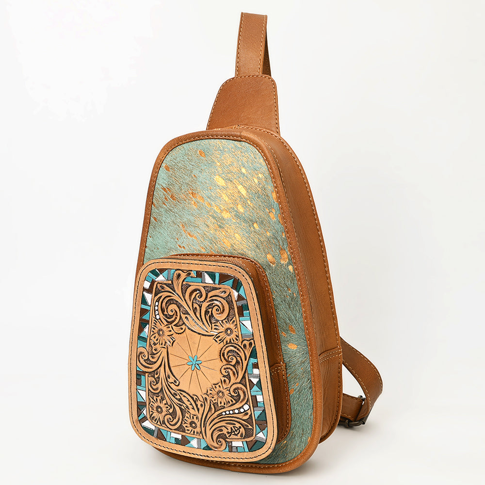 ADBG1146 American Darling Floral Hand Tooled Bag -Hair on Cowhide Sling