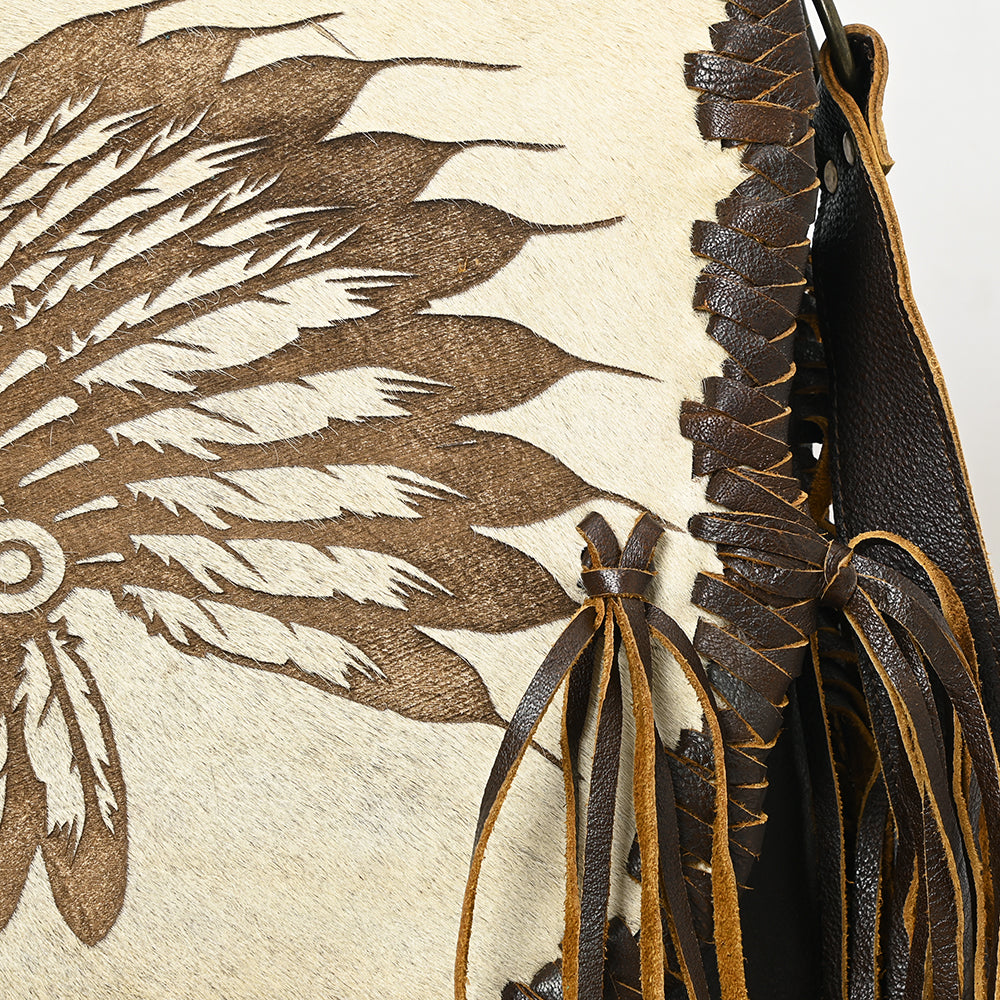 ADBGM416 Engraved Designed Hair-On Fringe Messenger Bag with Braided Trim - American Darling