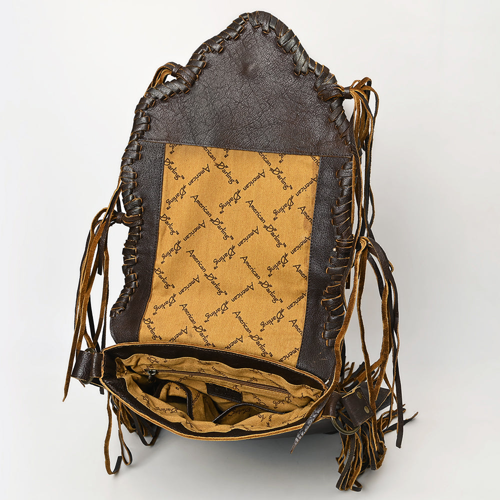 ADBGM416 Engraved Designed Hair-On Fringe Messenger Bag with Braided Trim - American Darling