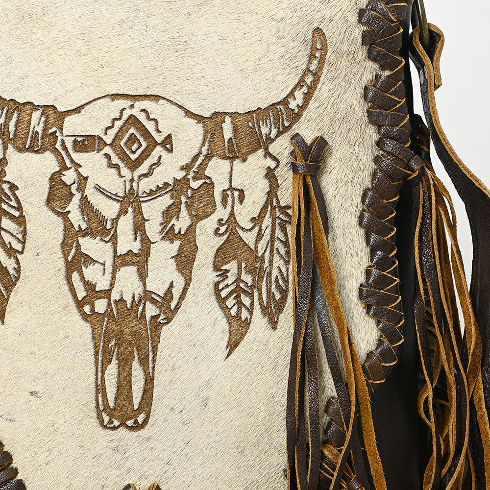 ADBGM416 Engraved Designed Hair-On Fringe Messenger Bag with Braided Trim - American Darling