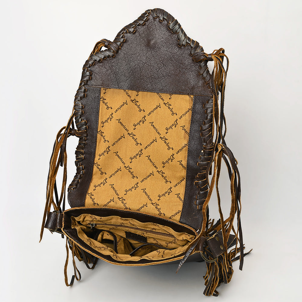 ADBGM416 Engraved Designed Hair-On Fringe Messenger Bag with Braided Trim - American Darling