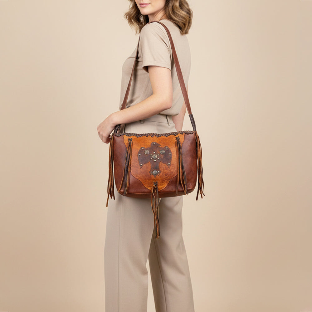 ADBGM422 Thunderbird Leather Hobo Bag with Fringe & Concho Accents - American Darling