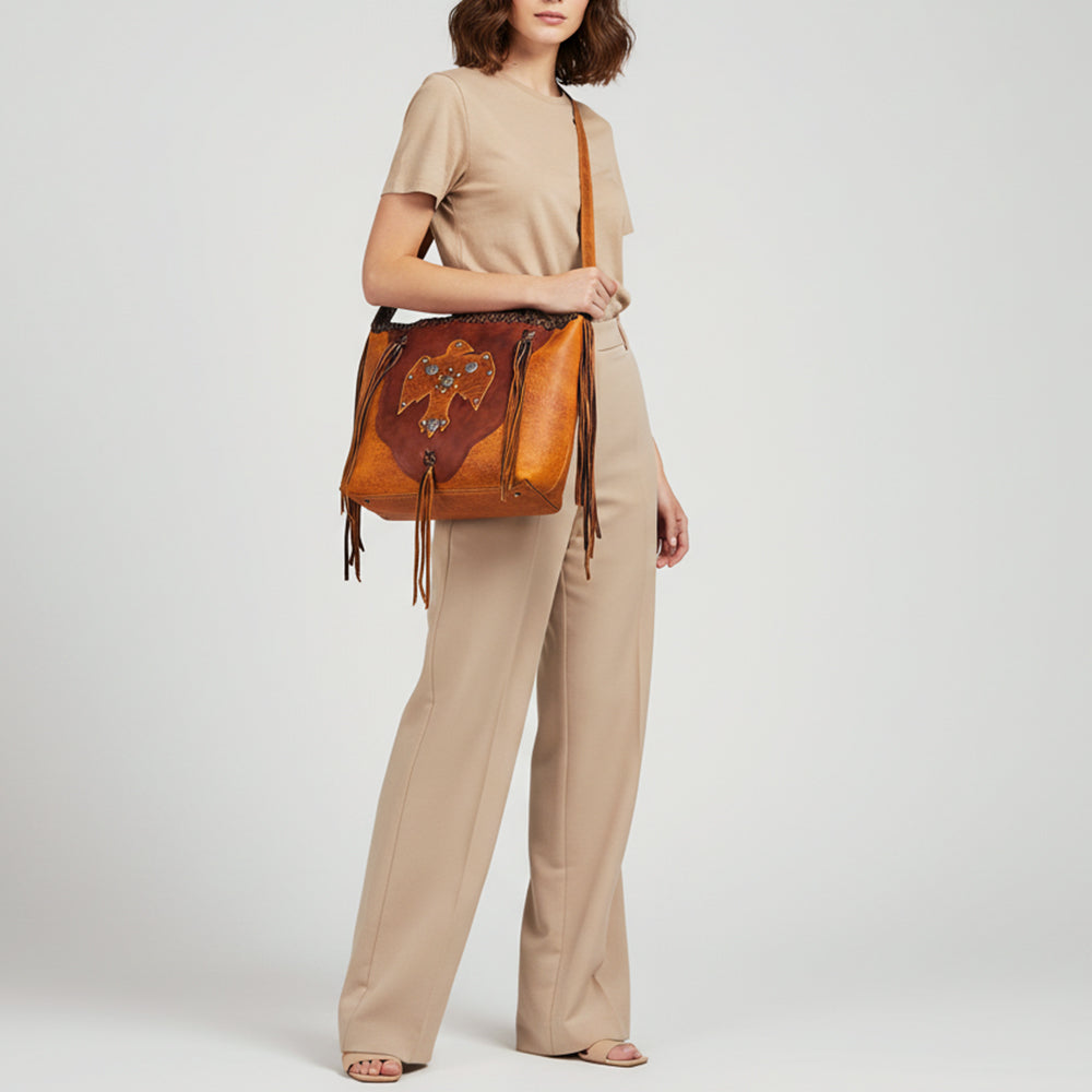 ADBGM422 Thunderbird Leather Hobo Bag with Fringe & Concho Accents - American Darling