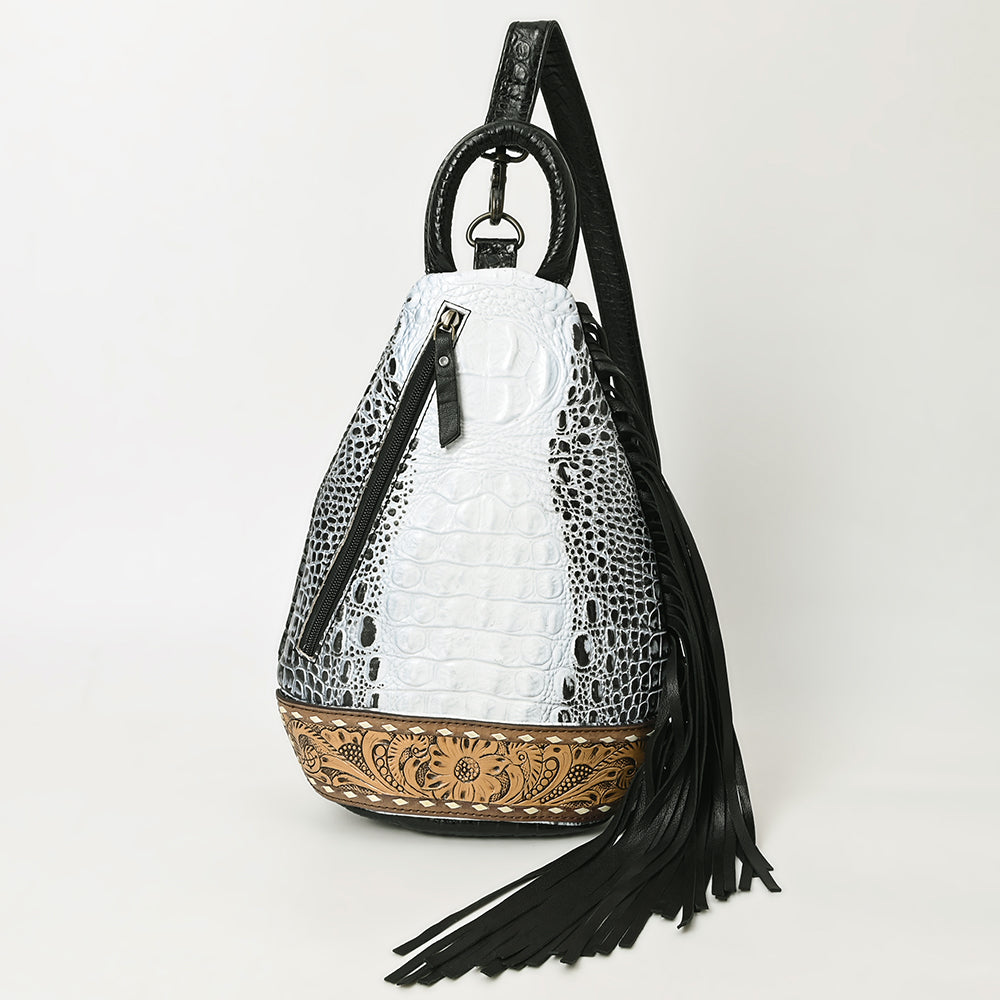 ADBG1482 American Darling Crocodile Embossed Sling Bag - Hand-Tooled Leather Fringe Bag