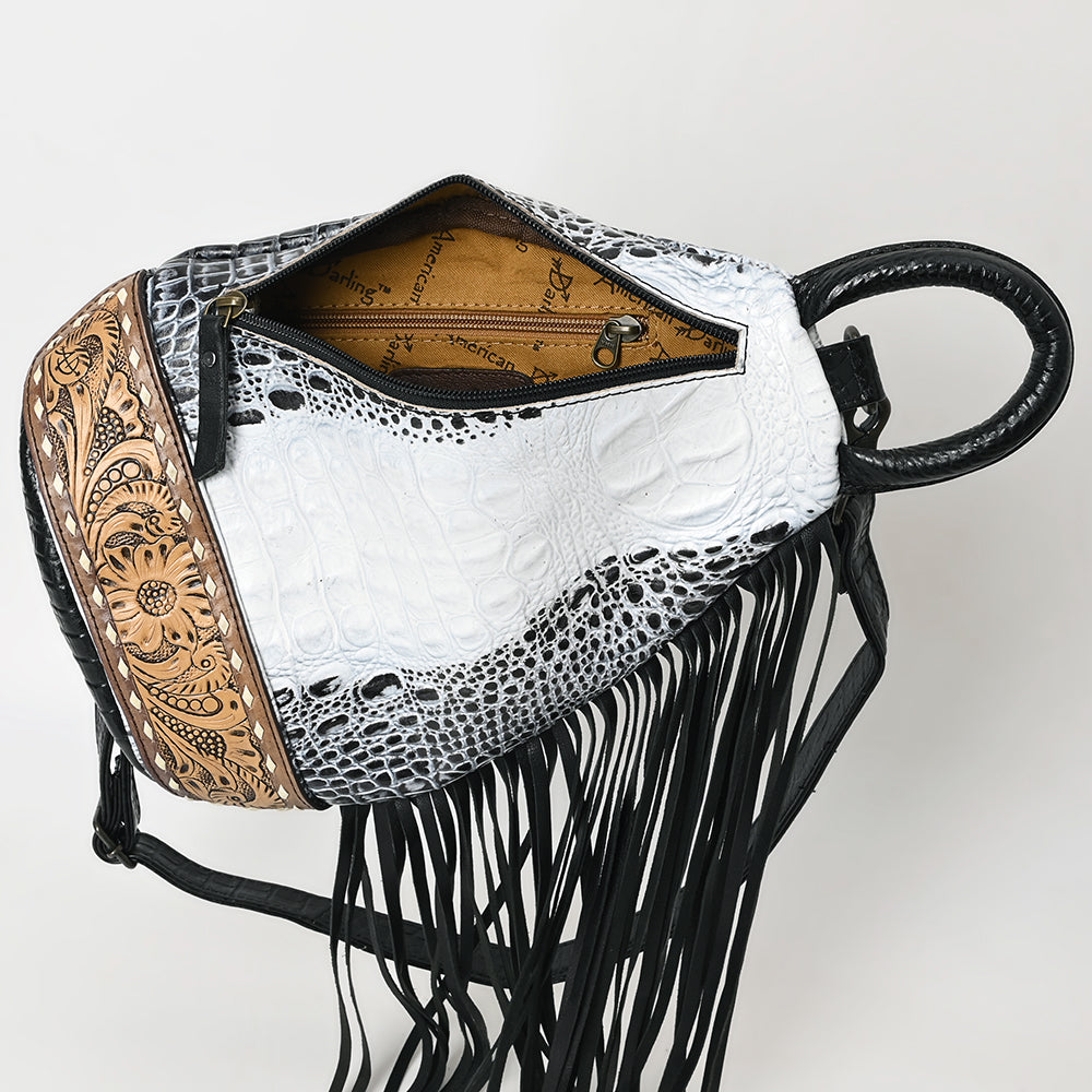 ADBG1482 American Darling Crocodile Embossed Sling Bag - Hand-Tooled Leather Fringe Bag