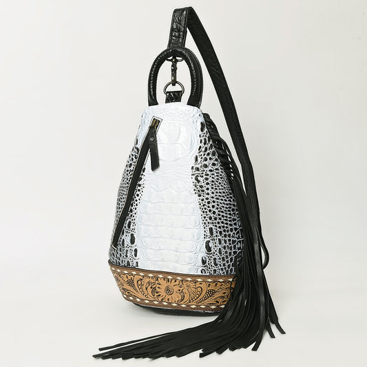 ADBG1482 American Darling Crocodile Embossed Sling Bag - Hand-Tooled Leather Fringe Bag