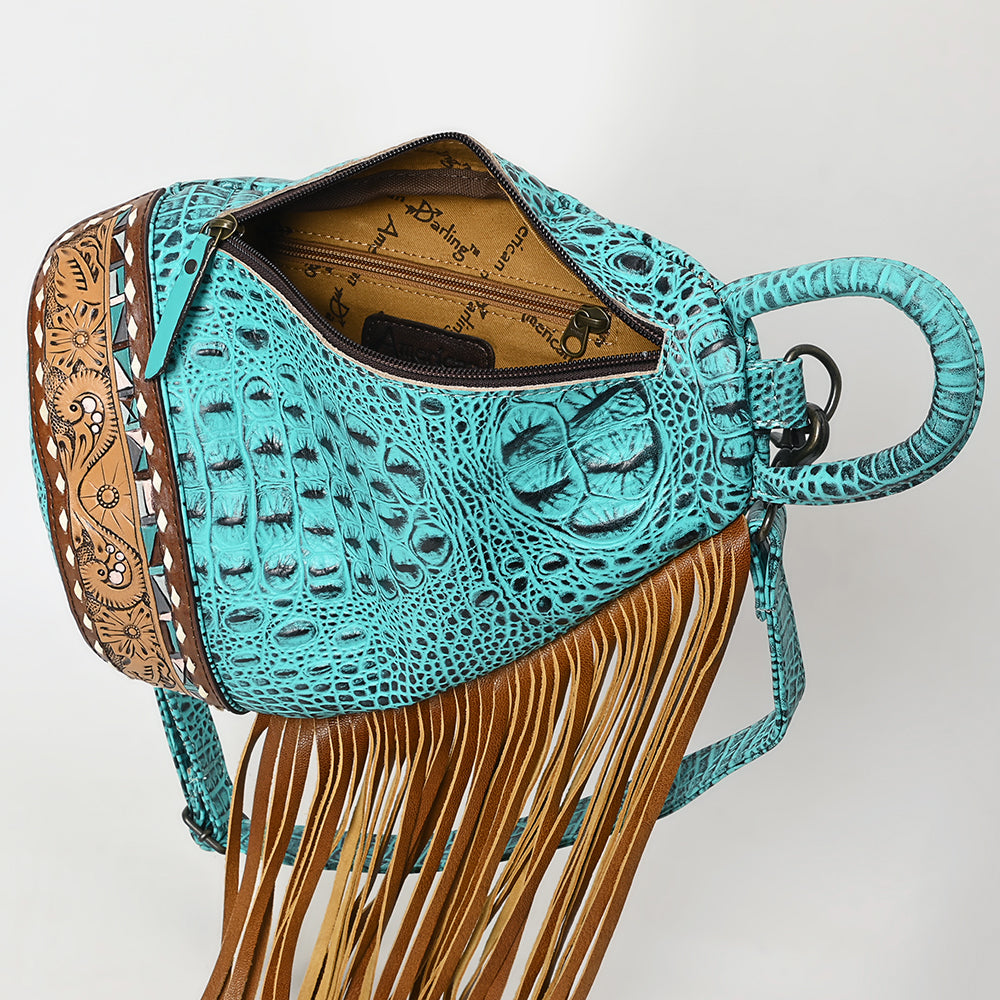 ADBG1482 American Darling Crocodile Embossed Sling Bag - Hand-Tooled Leather Fringe Bag