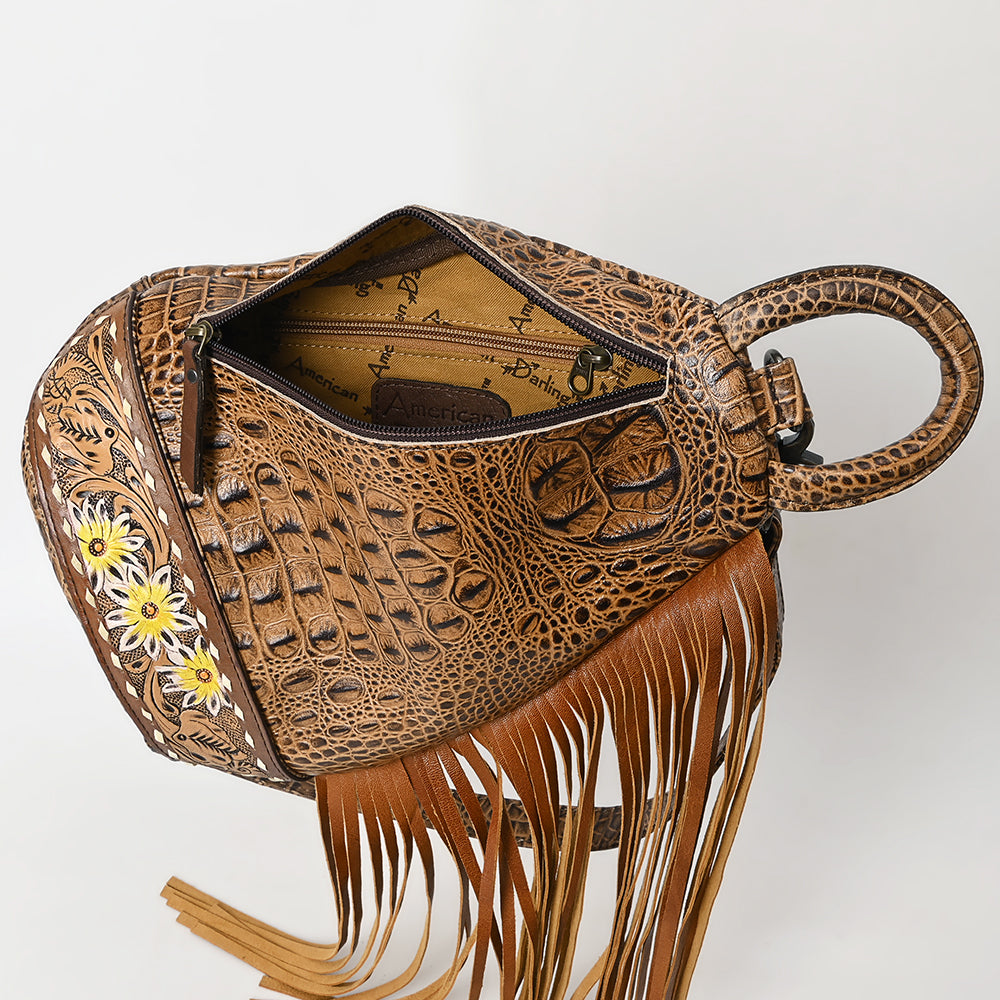 ADBG1482 American Darling Crocodile Embossed Sling Bag - Hand-Tooled Leather Fringe Bag
