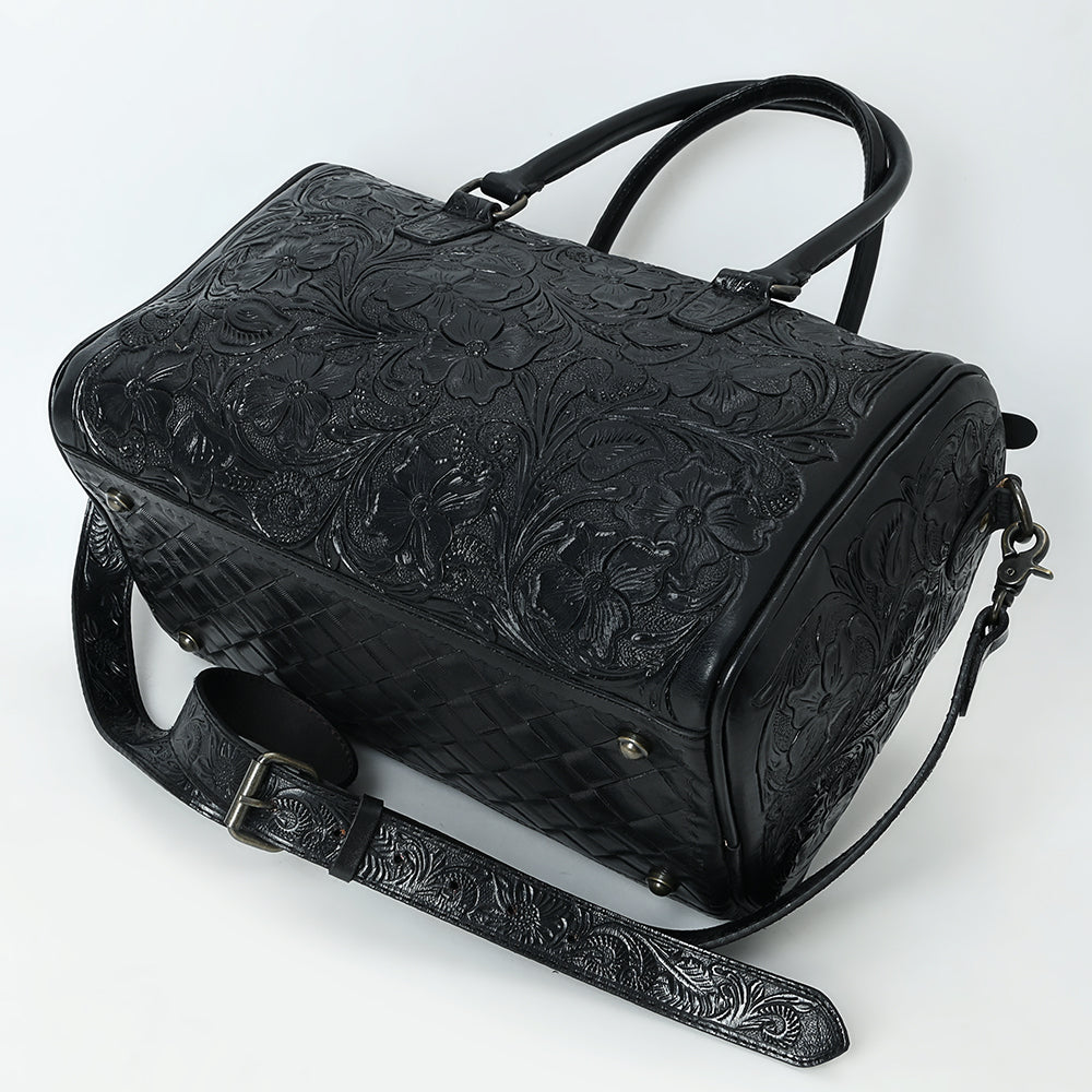 ADBG1483 American Darling Hand-Tooled Leather Duffel Bag - Floral Carved Travel Carryall