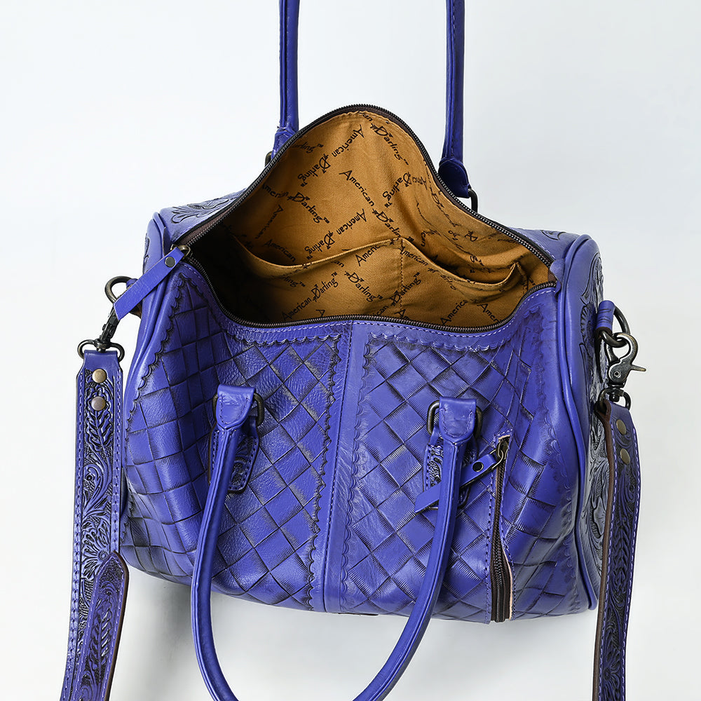 ADBG1483 American Darling Hand-Tooled Leather Duffel Bag - Floral Carved Travel Carryall