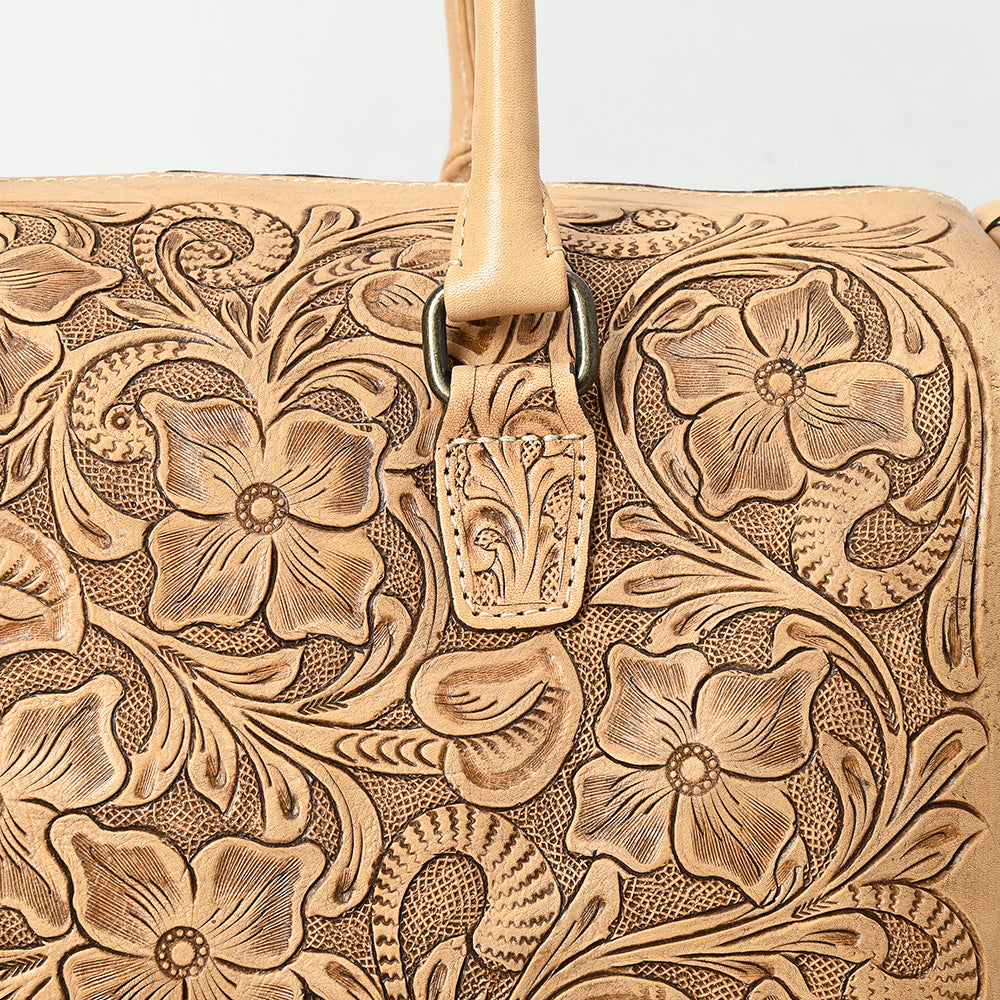 ADBG1483 American Darling Hand-Tooled Leather Duffel Bag - Floral Carved Travel Carryall