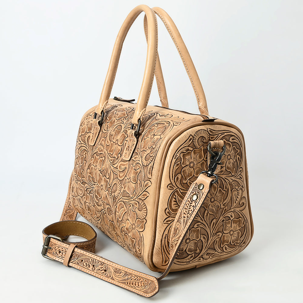 ADBG1483 American Darling Hand-Tooled Leather Duffel Bag - Floral Carved Travel Carryall