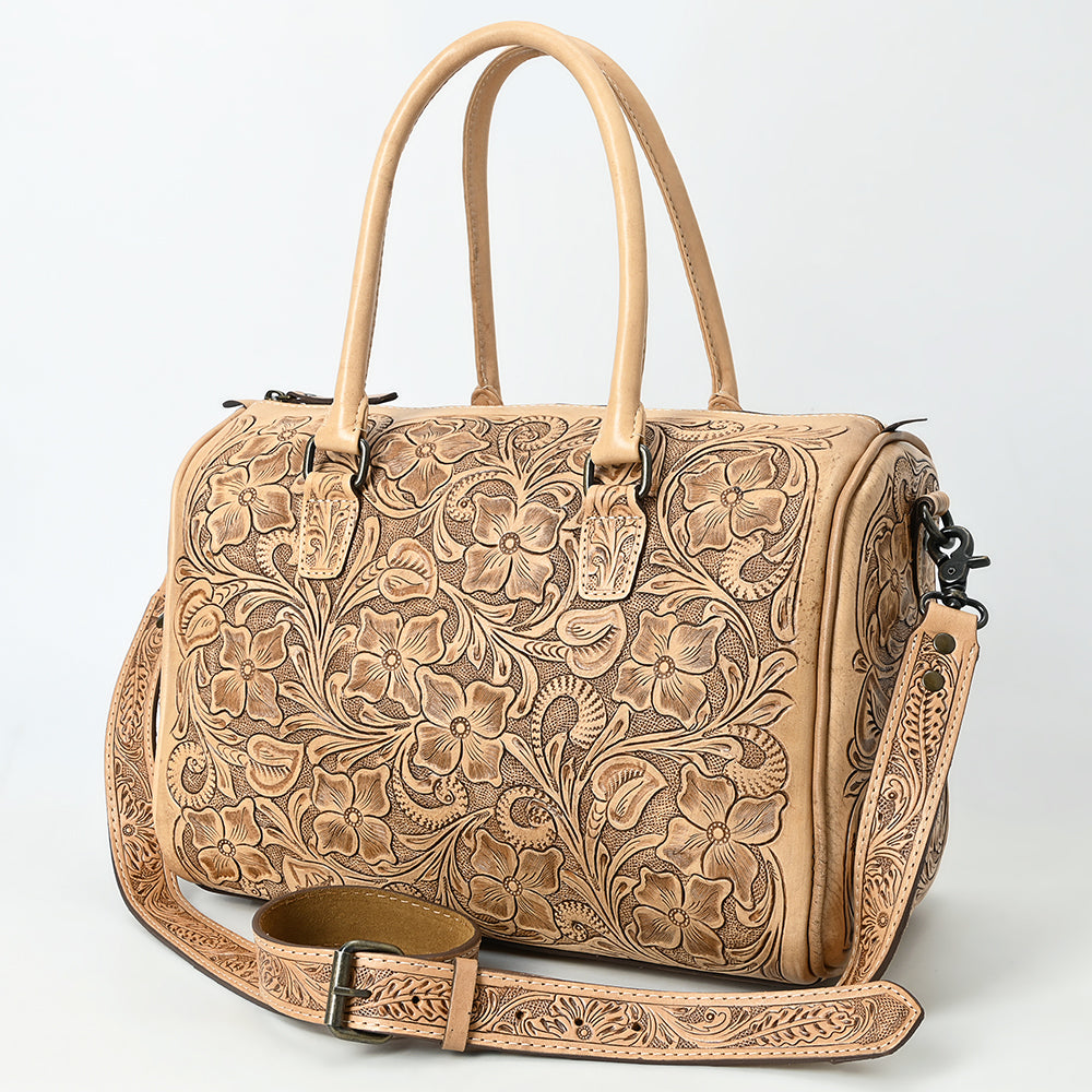 ADBG1483 American Darling Hand-Tooled Leather Duffel Bag | Floral Carved Travel Carryall
