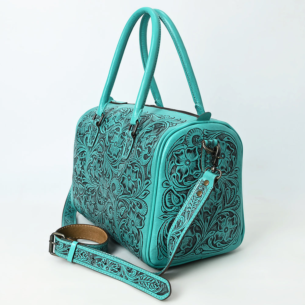 ADBG1483 American Darling Hand-Tooled Leather Duffel Bag - Floral Carved Travel Carryall