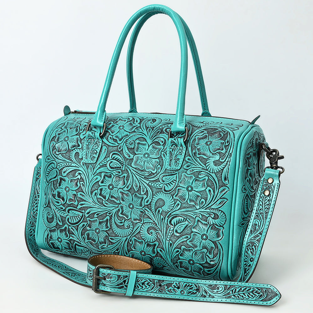 ADBG1483 American Darling Hand-Tooled Leather Duffel Bag - Floral Carved Travel Carryall