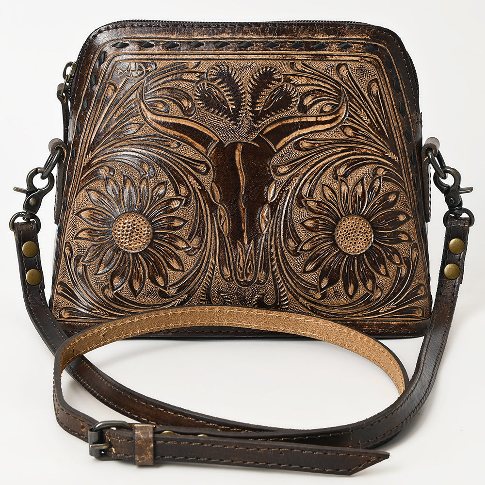 ADBG769 Western Tooled Leather Crossbody with Longhorn Design American Darling