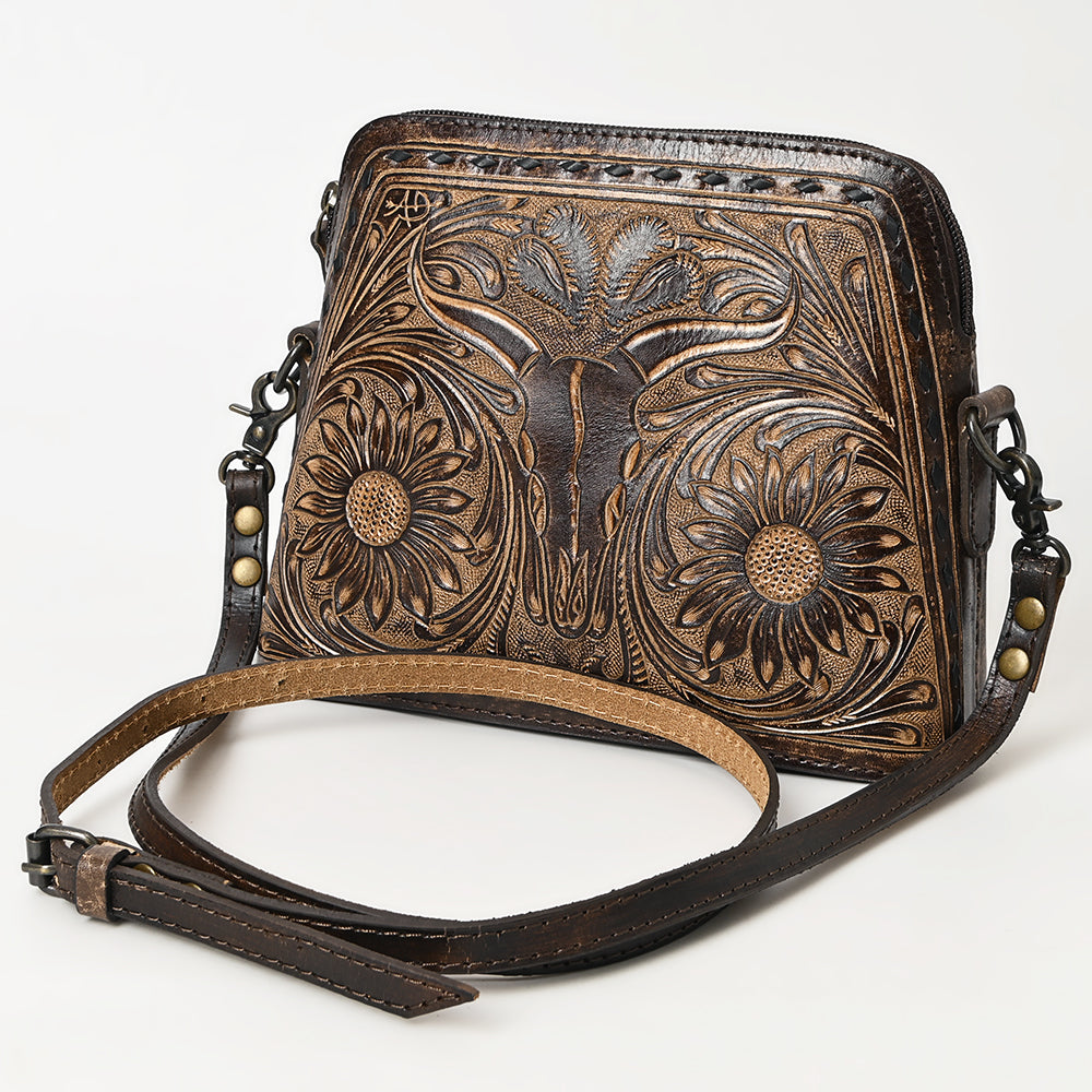 ADBG769 Western Tooled Leather Crossbody with Longhorn Design American Darling
