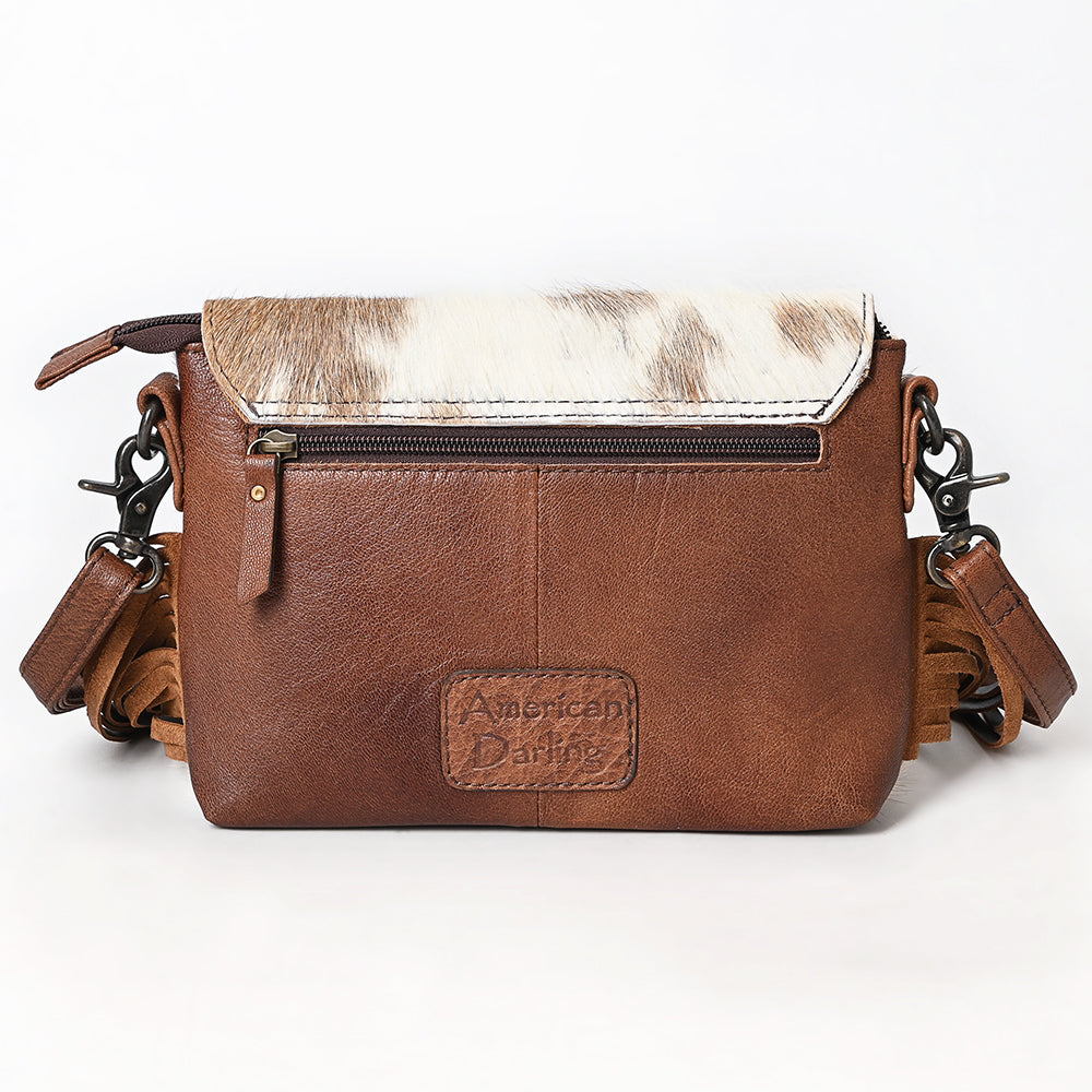 ADBG1050 American Darling Hair-on Cowhide Leather Crossbody Bag Floral Tooling & Fringes Western Handbag