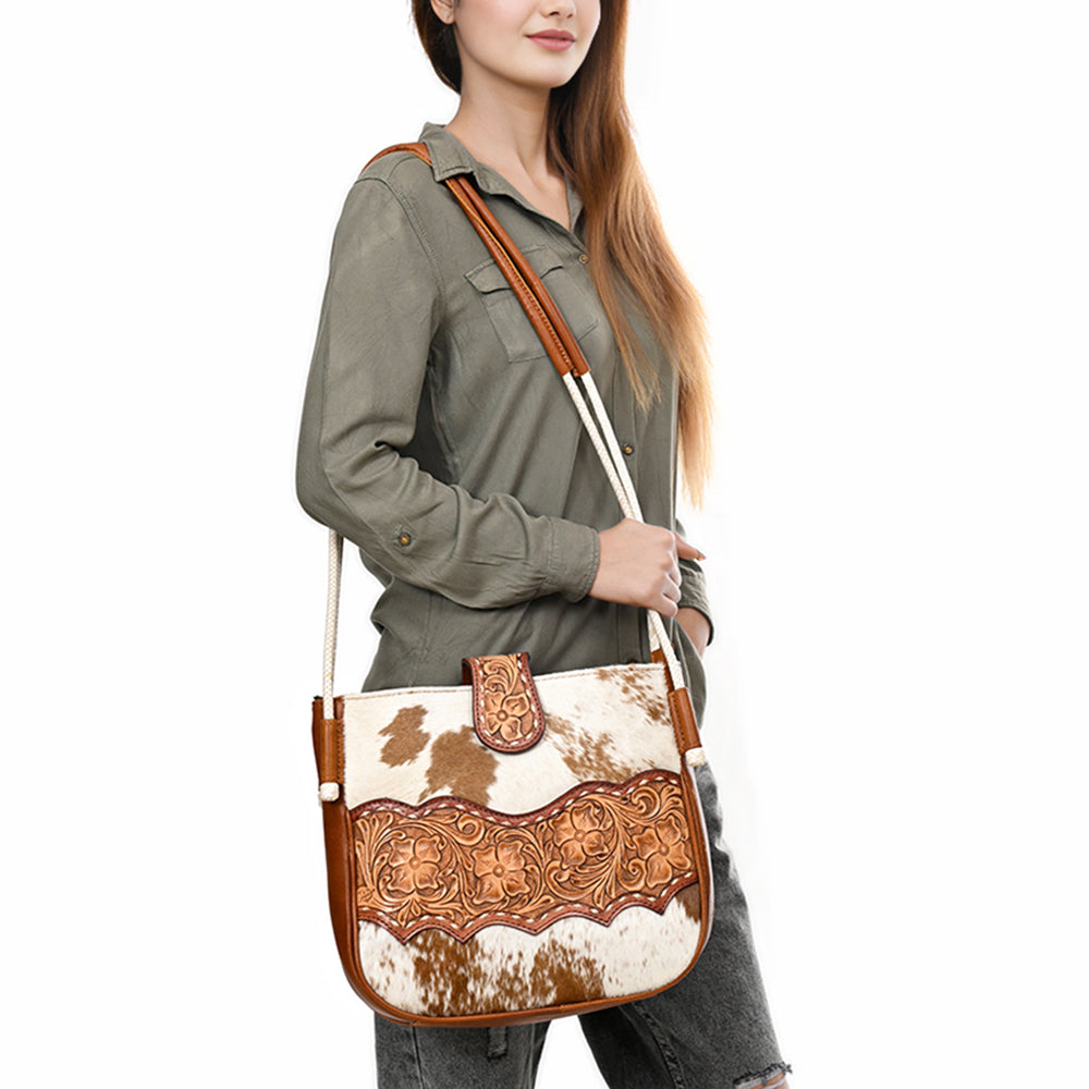 ADBG1485 American Darling Cowhide Crossbody Bag - Hand-Tooled Leather Saddle Purse