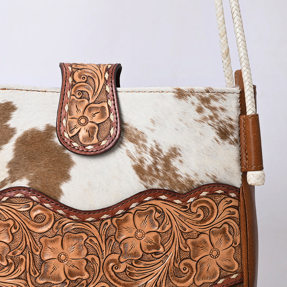 ADBG1485 American Darling Cowhide Crossbody Bag - Hand-Tooled Leather Saddle Purse