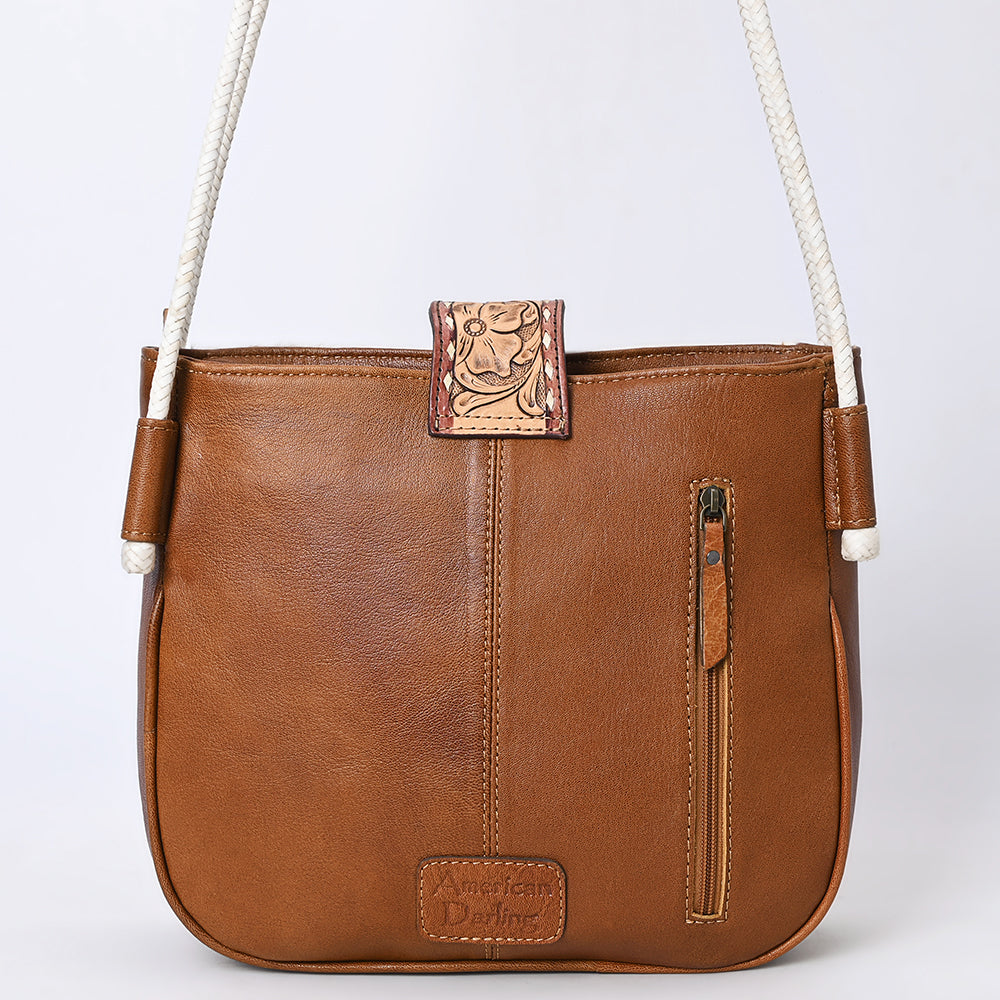 ADBG1485 American Darling Cowhide Crossbody Bag - Hand-Tooled Leather Saddle Purse