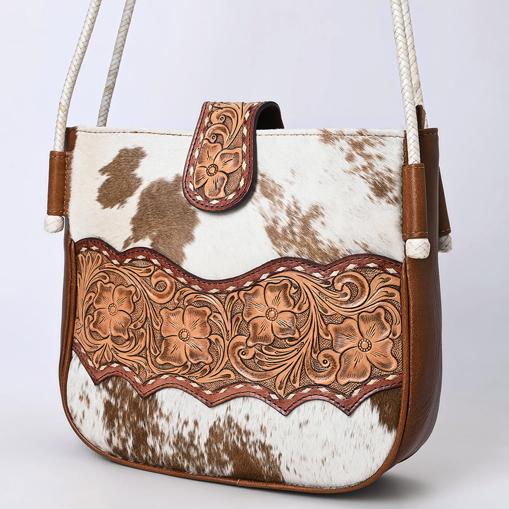 ADBG1485 American Darling Cowhide Crossbody Bag - Hand-Tooled Leather Saddle Purse