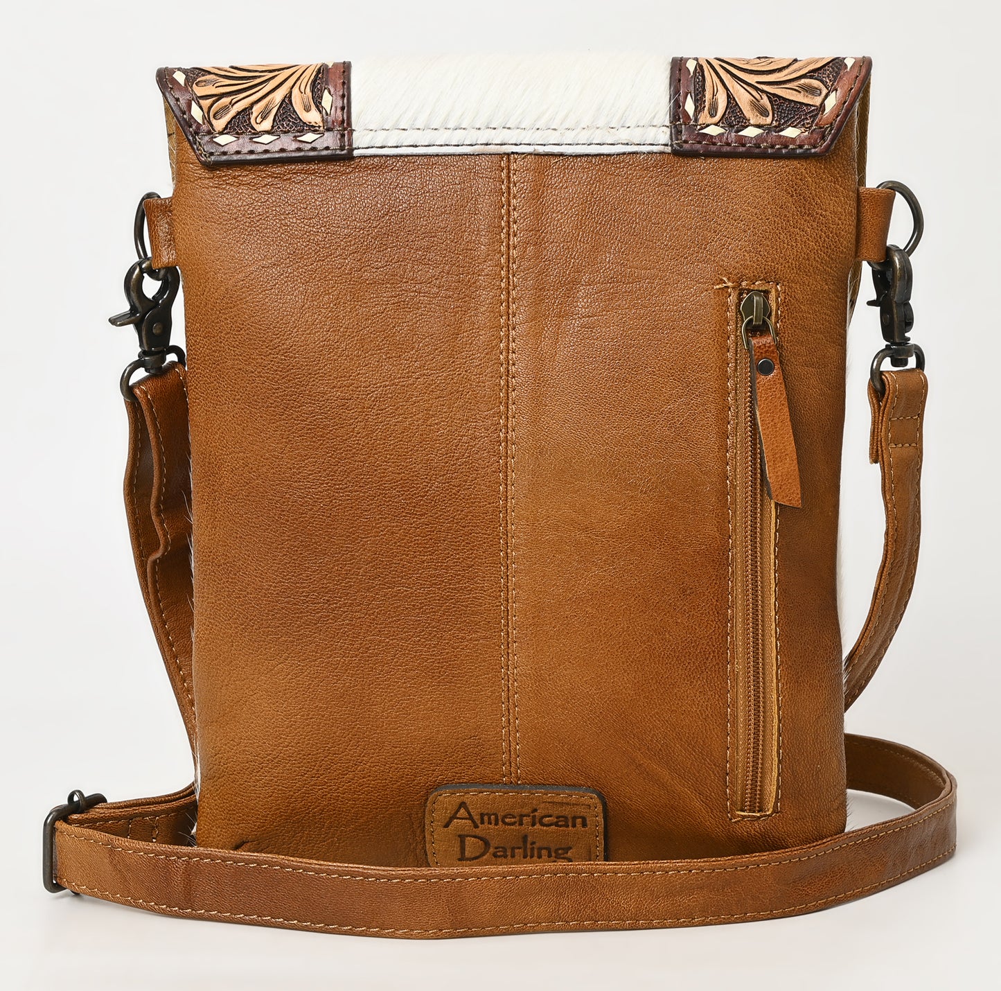 ADBG1486 American Darling Hair-On Cowhide & Hand-Tooled Crossbody Bag - Tassel Flap Purse