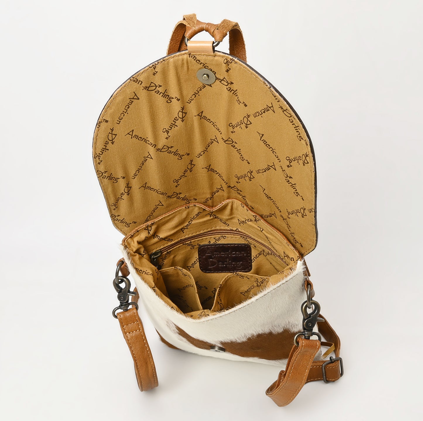 ADBG1486 American Darling Hair-On Cowhide & Hand-Tooled Crossbody Bag - Tassel Flap Purse
