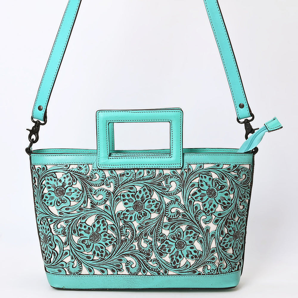 ADBGZ835 Hand-Tooled Leather Western Tote Handbag - Square Handle Design