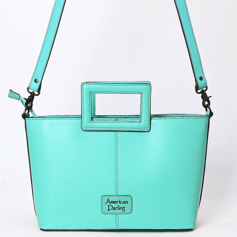 ADBGZ835 Hand-Tooled Leather Western Tote Handbag - Square Handle Design