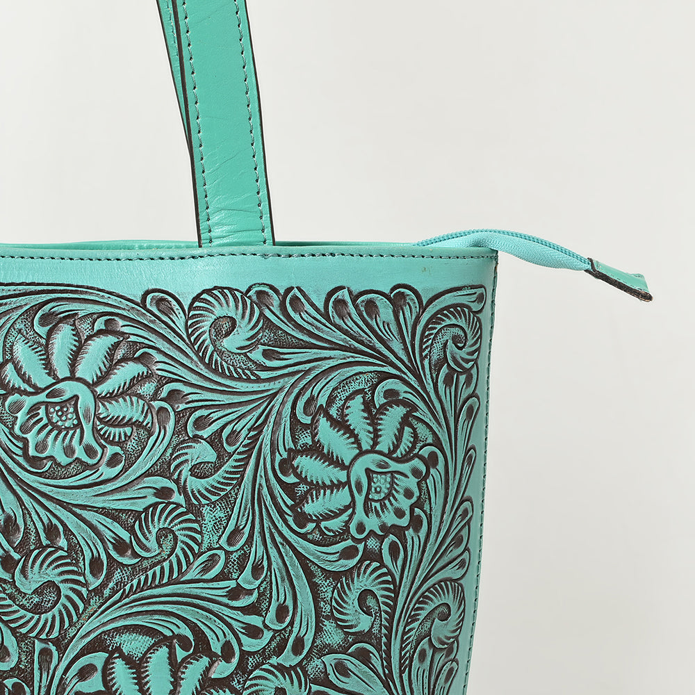 ADBGZ837 Hand-Tooled Leather Tote Bag - Western Floral Statement