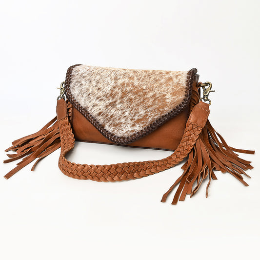 ADBGM429 Hair-On Hide Foldover Fringe Bag with Braided Strap - American Darling