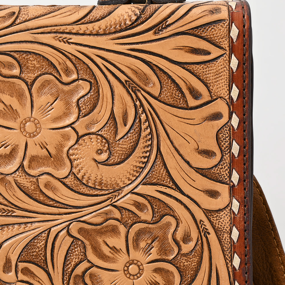 ADBG1487 American Darling Hand-Tooled Leather Messenger Bag - Floral Carved Genuine Western Purse