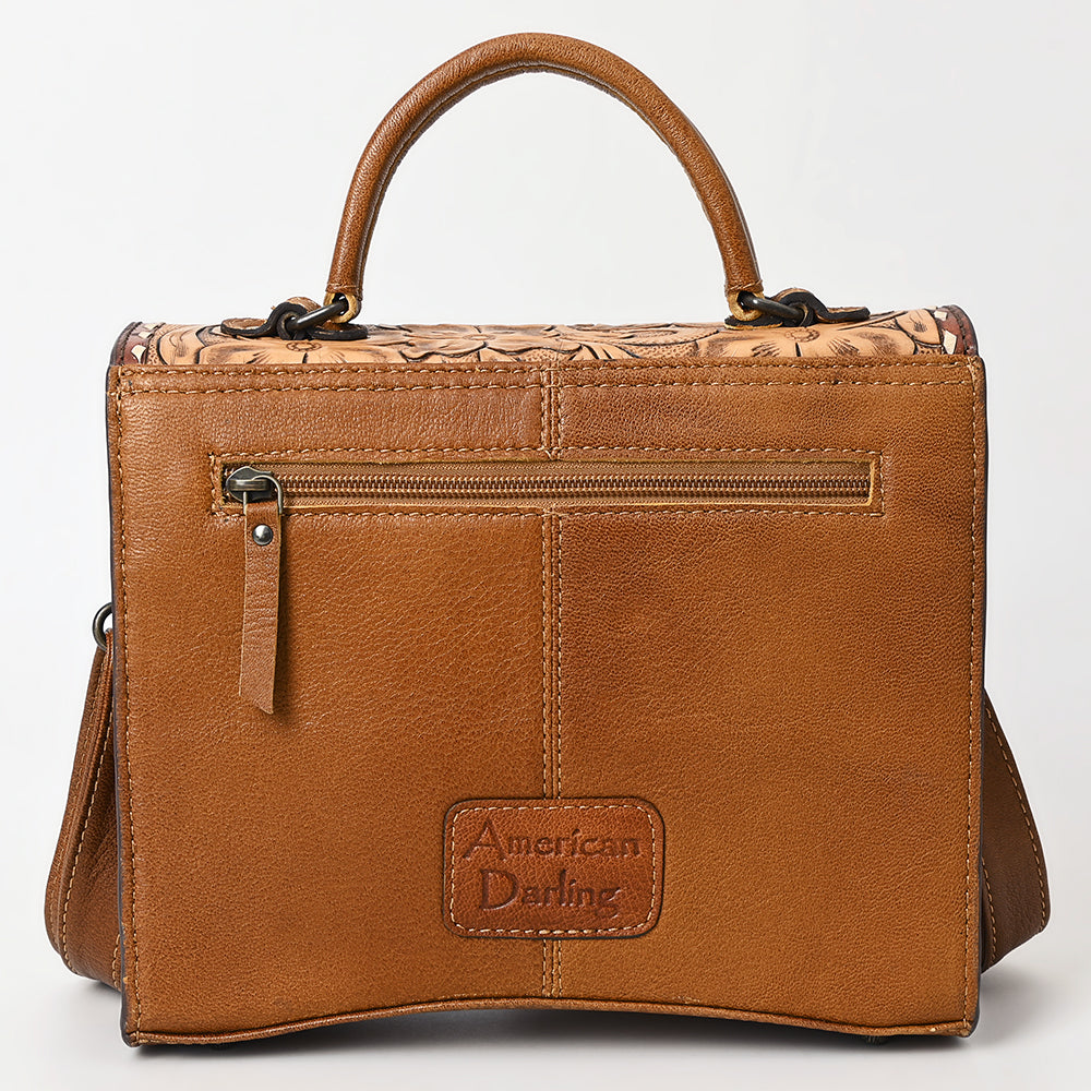 ADBG1487 American Darling Hand-Tooled Leather Messenger Bag - Floral Carved Genuine Western Purse