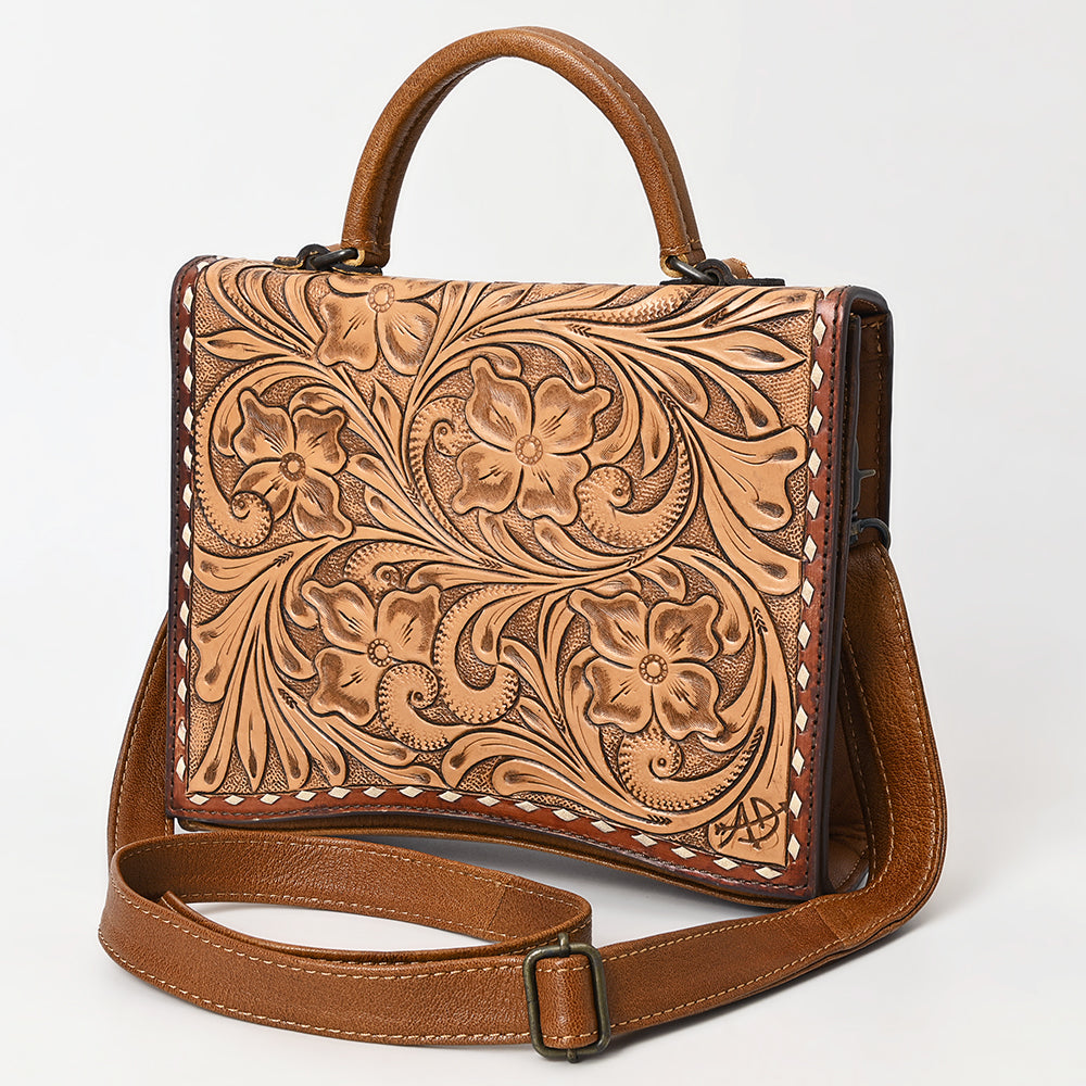 ADBG1487 American Darling Hand-Tooled Leather Messenger Bag - Floral Carved Genuine Western Purse