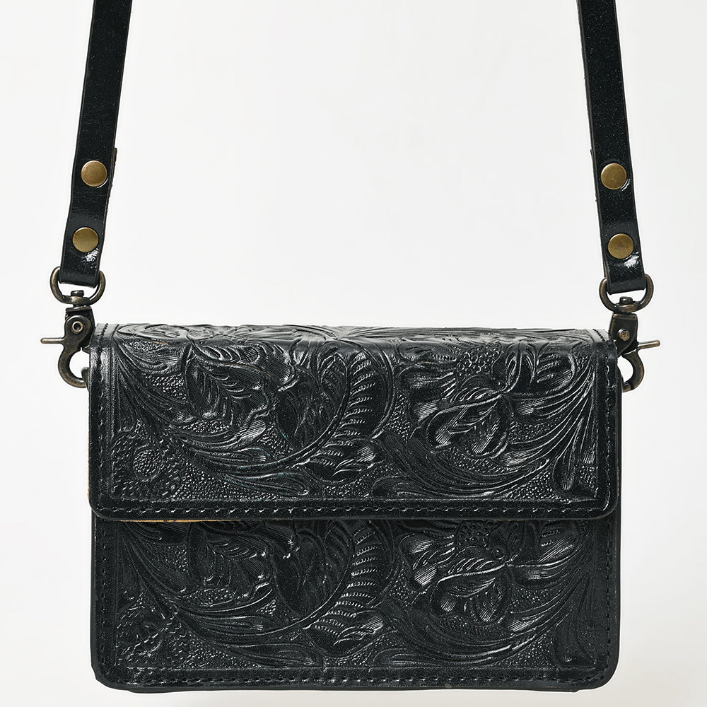 ADBG1491 American Darling Hand-Tooled Leather Small Cross Body Bag - Floral Carved Western Purse
