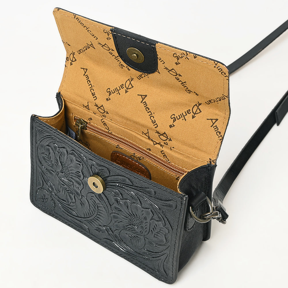 ADBG1491 American Darling Hand-Tooled Leather Small Cross Body Bag - Floral Carved Western Purse