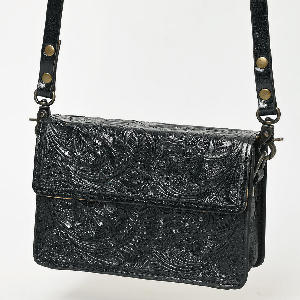 ADBG1491 American Darling Hand-Tooled Leather Small Cross Body Bag - Floral Carved Western Purse