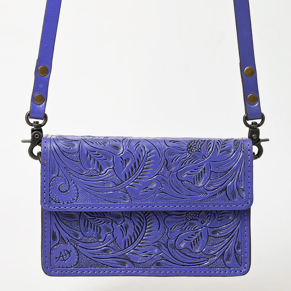 ADBG1491 American Darling Hand-Tooled Leather Small Cross Body Bag - Floral Carved Western Purse