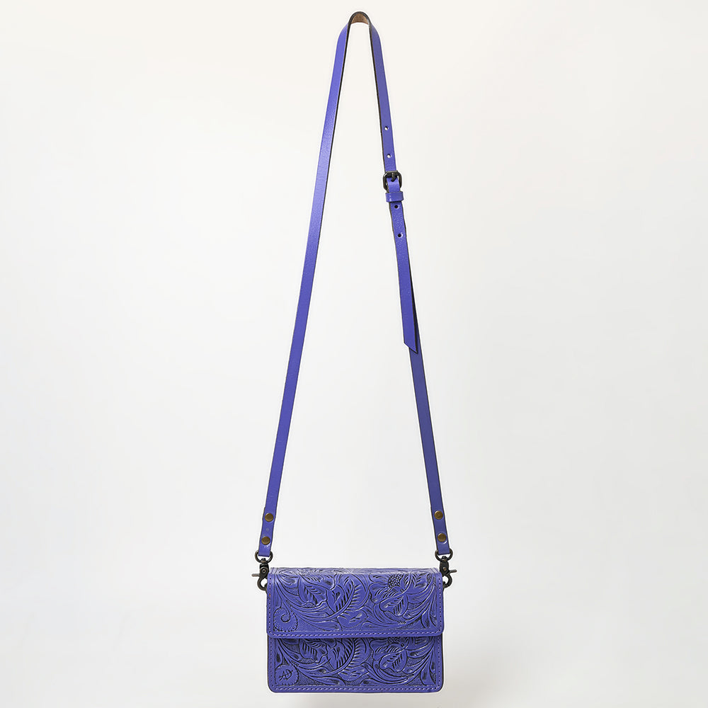 ADBG1491 American Darling Hand-Tooled Leather Small Cross Body Bag - Floral Carved Western Purse